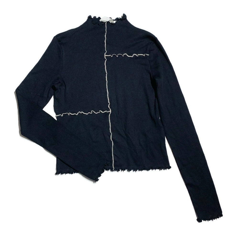 H&m girls 13-14Y ribbed knit scalloped trim long‎ sleeve top